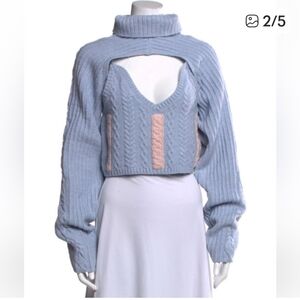 For Love And Lemons Sky Blue and Soft Pink Turtleneck Sweater